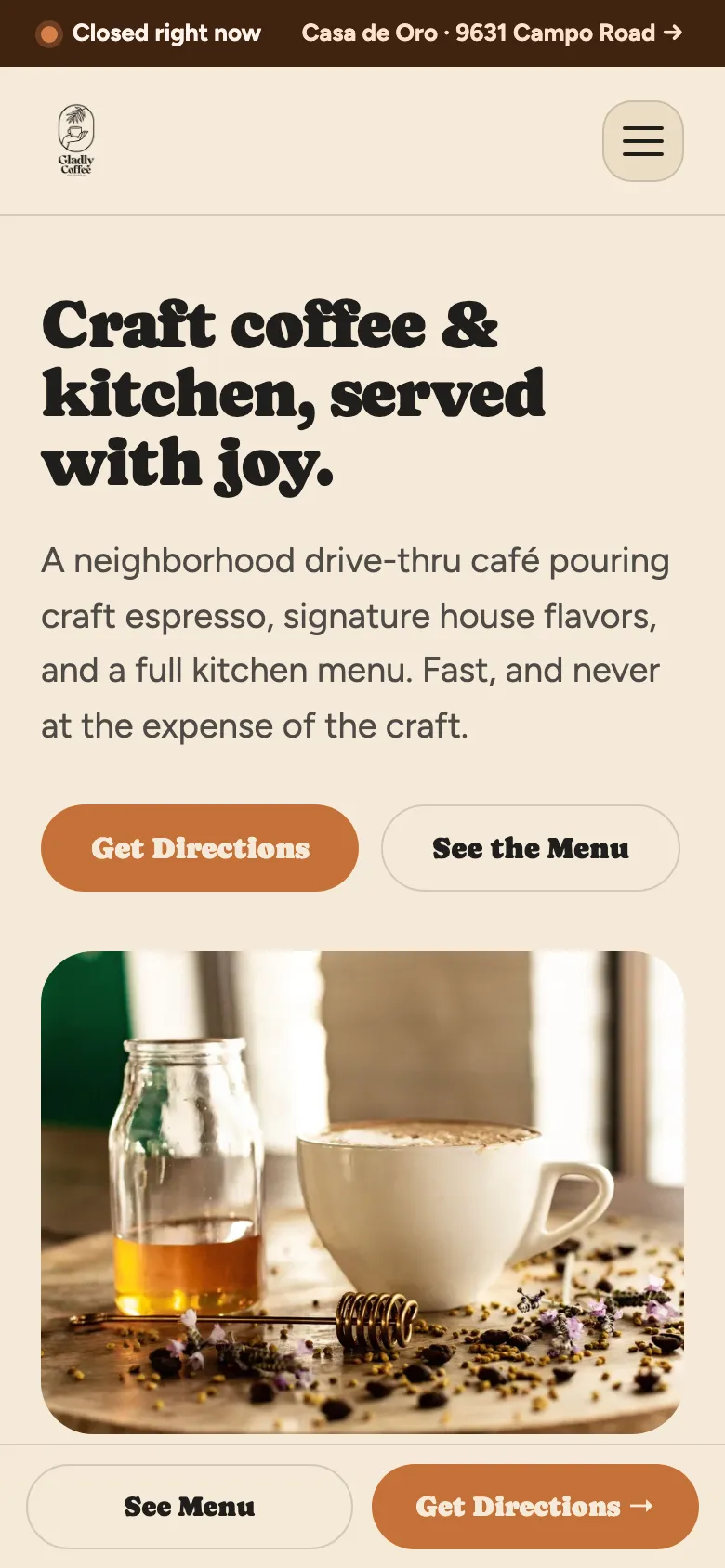 Example: a café website on a phone